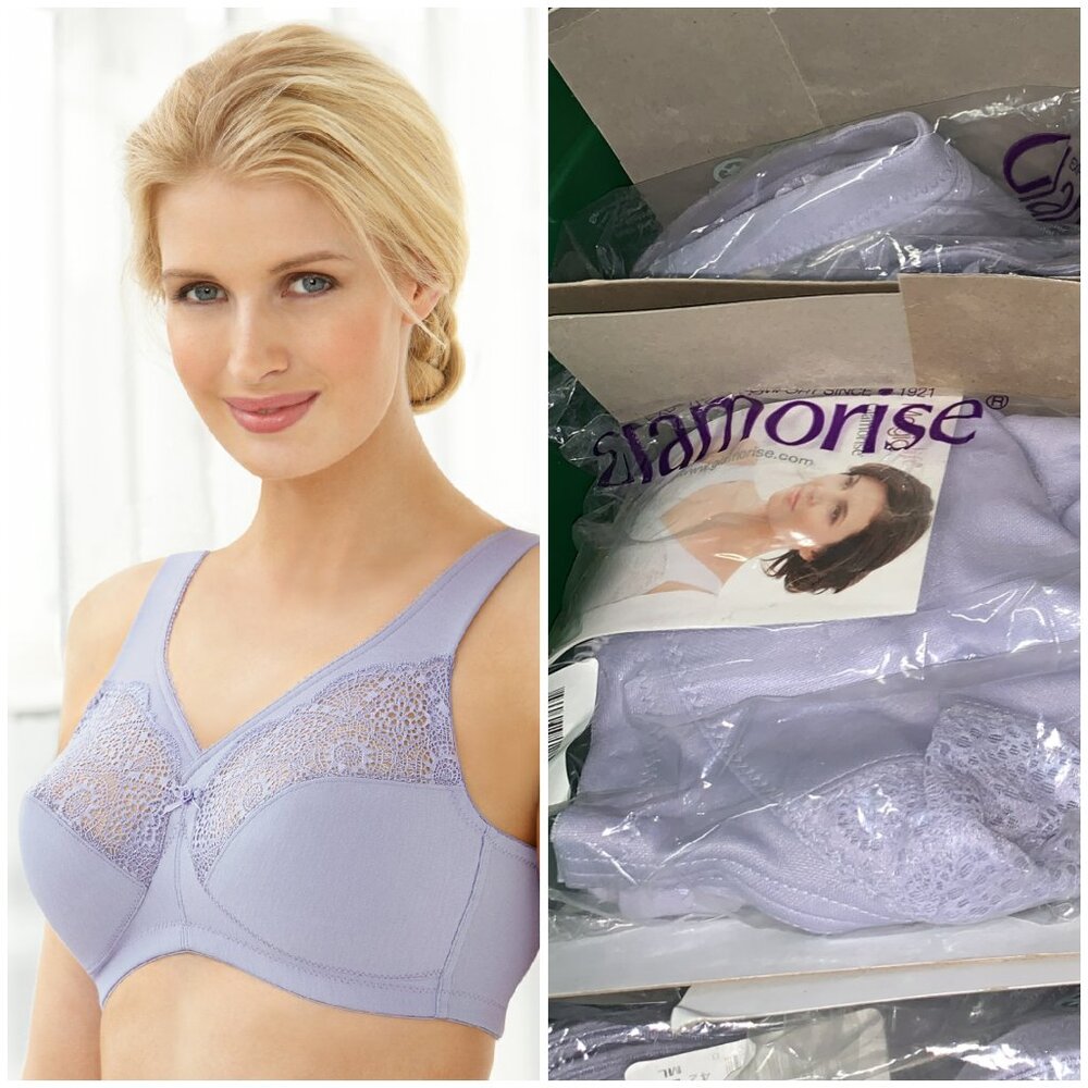 Glamorise Bra 48D Comfort & Support (WIDE-STRAPS) ~35% Cotton Purple NEW SEALED